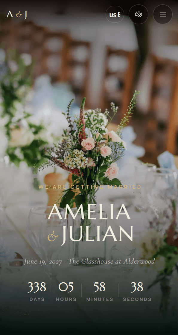 La web de boda Moonlit Garden en un móvil